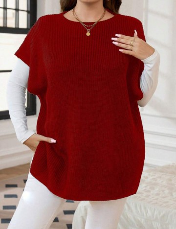 Vestă tricotată Shein Curve+, roșu