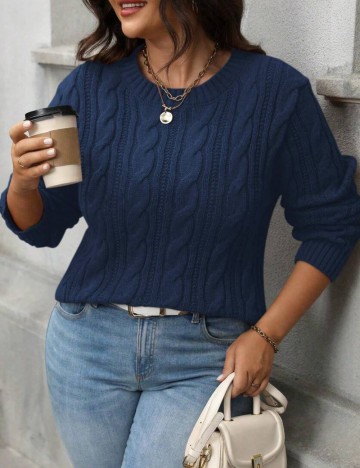 Pulover Shein Curve+, bleumarin