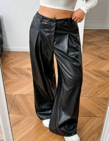 Pantaloni din imitatie de piele Shein, negru