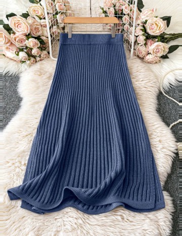 Fustă midi Shein Curve+, bleumarin