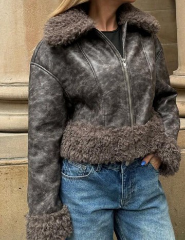 Jachetă imitație de piele Shein Forever 21, maro