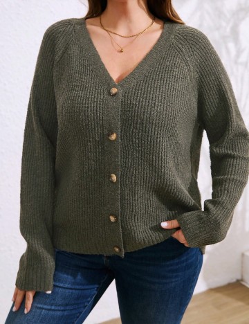 Cardigan Shein Curve+, kaki