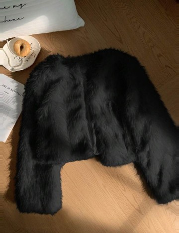 Jachetă de blană Shein Curve+, negru