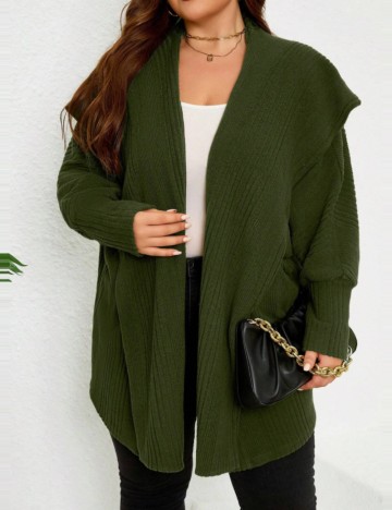 Cardigan lung Shein Curve+, kaki