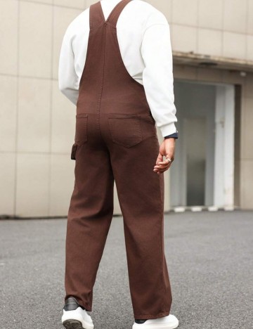 Salopetă de blugi Shein MANFINITY, maro