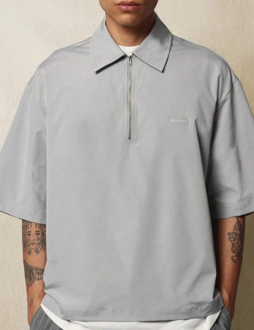 Cămașă cu m&acirc;necă scurtă Shein SUMWON, gri