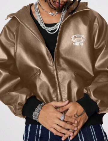 Jachetă imitație de piele Shein MANFINITY, maro