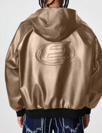 Jachetă imitație de piele Shein MANFINITY, maro