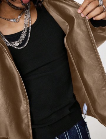 Jachetă imitație de piele Shein MANFINITY, maro