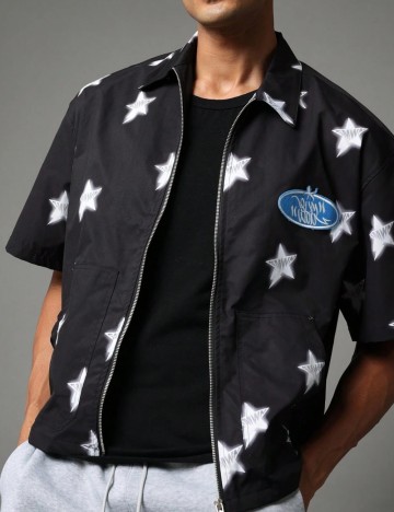 Cămașă cu m&acirc;necă scurtă Shein SUMWON, negru