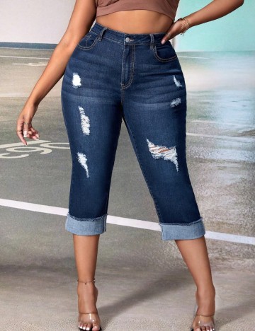 Jeans 3/4 Shein Curve+, albastru