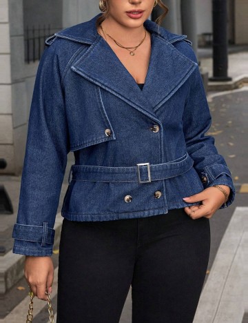 Jachetă De Blugi Shein Curve+, albastru