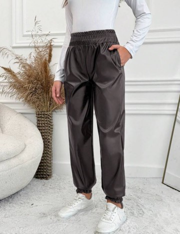 Pantaloni imitație din piele Shein, maro