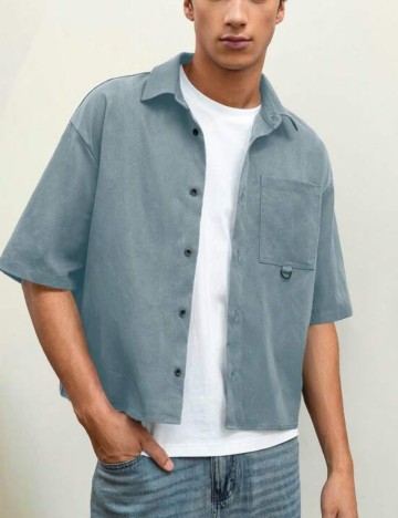 Cămașă cu m&acirc;necă scurtă Shein, albastru