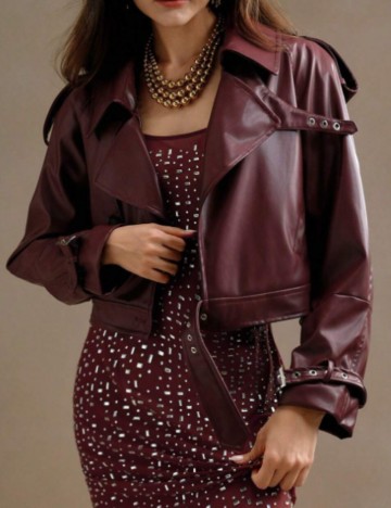 Jachetă imitație de piele Shein, vișiniu