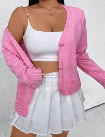 Pulover cu nasturi Shein Curve+, roz