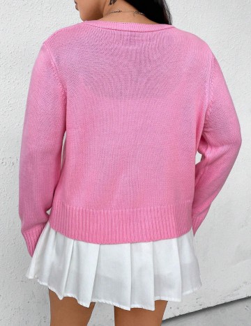 Pulover cu nasturi Shein Curve+, roz