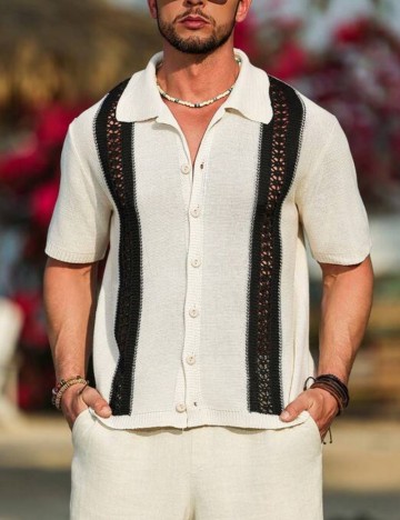 Cămașă cu m&acirc;necă scurtă Shein, crem