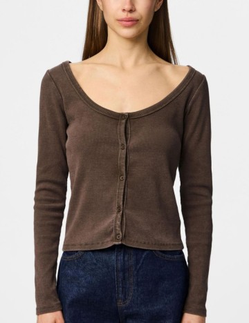 Bluză cu nasturi Pieces, maro