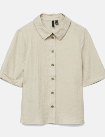 Cămașă cu m&acirc;necă scurtă Vero Moda, bej