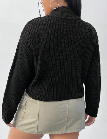 Pulover cu fermoar Shein Curve+, negru