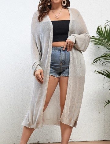 Cardigan lung Shein Curve+, gri