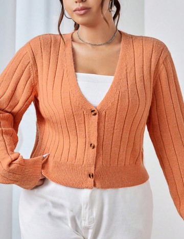 Pulover cu nasturi Shein Curve+, portocaliu