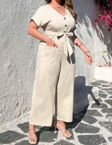 Salopetă lungă Shein Curve+, crem