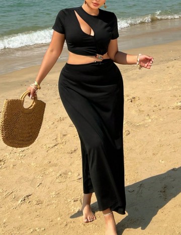 Rochie maxi Shein Curve+, negru