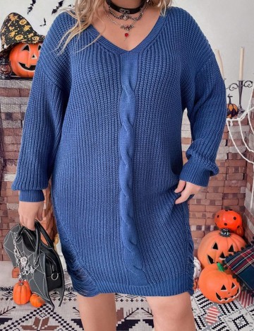 Rochie tricotată Shein Curve+, albastru