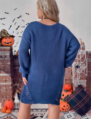 Rochie tricotată Shein Curve+, albastru