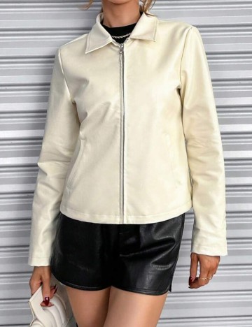 Jachetă imitație de piele Shein, crem