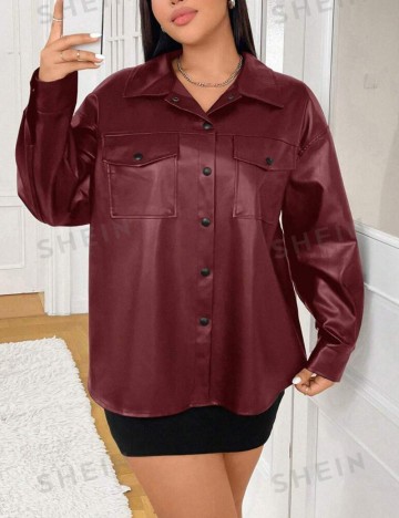 Jachetă imitație de piele Shein Curve+, vișiniu