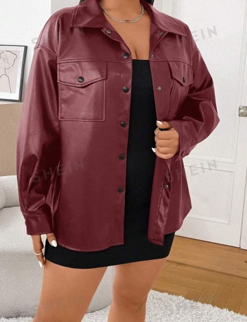 Jachetă imitație de piele Shein Curve+, vișiniu