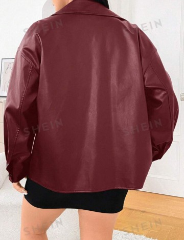 Jachetă imitație de piele Shein Curve+, vișiniu