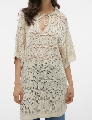 Pulover cu m&acirc;necă scurtă Vero Moda, crem