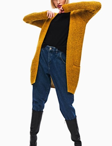 Cardigan lung Only, galben mustar