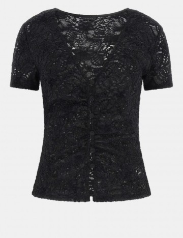 Bluză cu dantelă Guess, negru