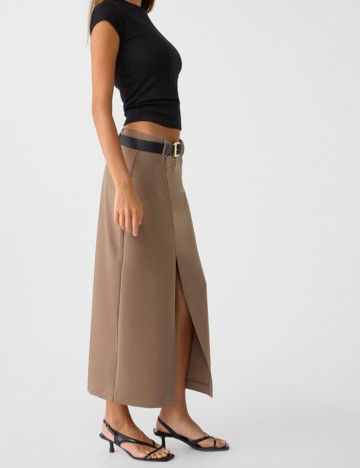 Fustă maxi Stradivarius, maro