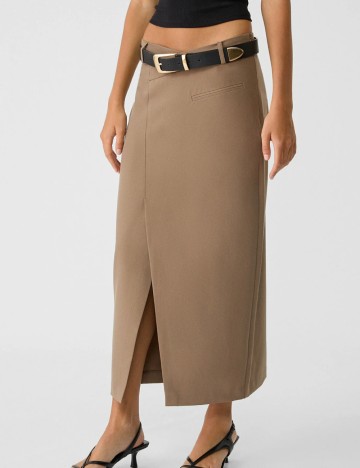 Fustă maxi Stradivarius, maro