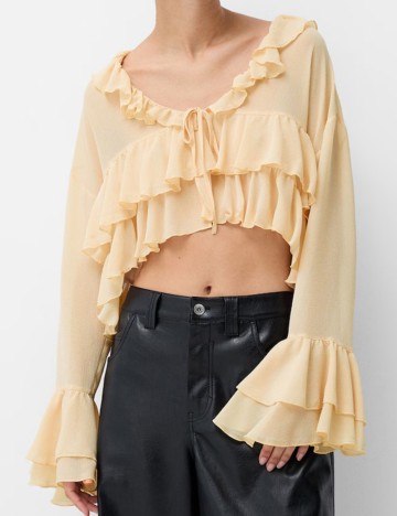 Cămașă Bershka, crem