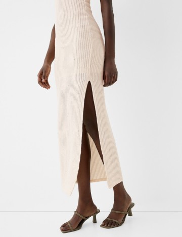 Rochie maxi Bershka, crem