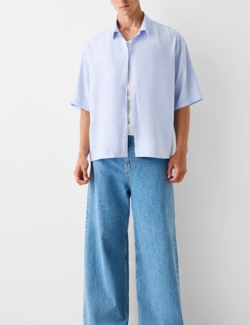 Cămașă cu m&acirc;necă scurtă Bershka, albastru