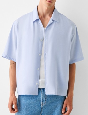 Cămașă cu m&acirc;necă scurtă Bershka, albastru