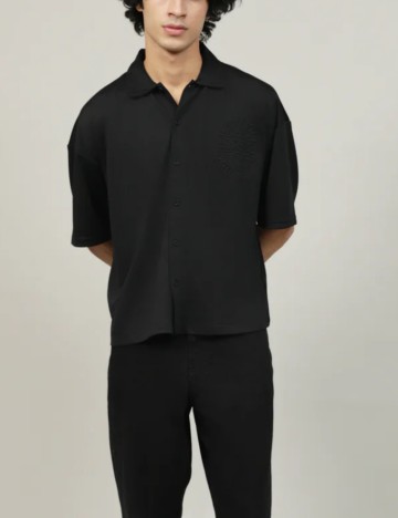 Cămașă cu m&acirc;necă scurtă Bershka, negru