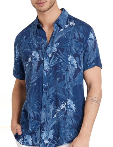 Cămașă cu m&acirc;necă scurtă Guess, albastru