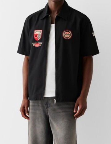 Cămașă cu m&acirc;necă scurtă Bershka, negru