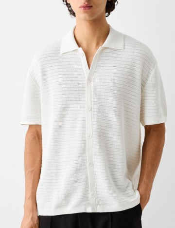 Cămașă cu m&acirc;necă scurtă Bershka, alb