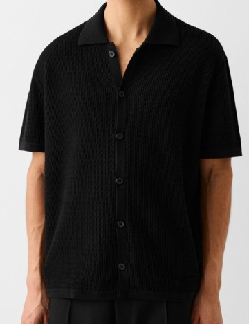 Cămașă cu m&acirc;necă scurtă Bershka, negru