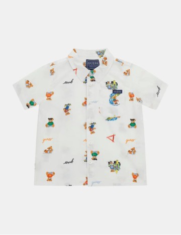 Cămașă cu m&acirc;necă scurtă Guess, alb